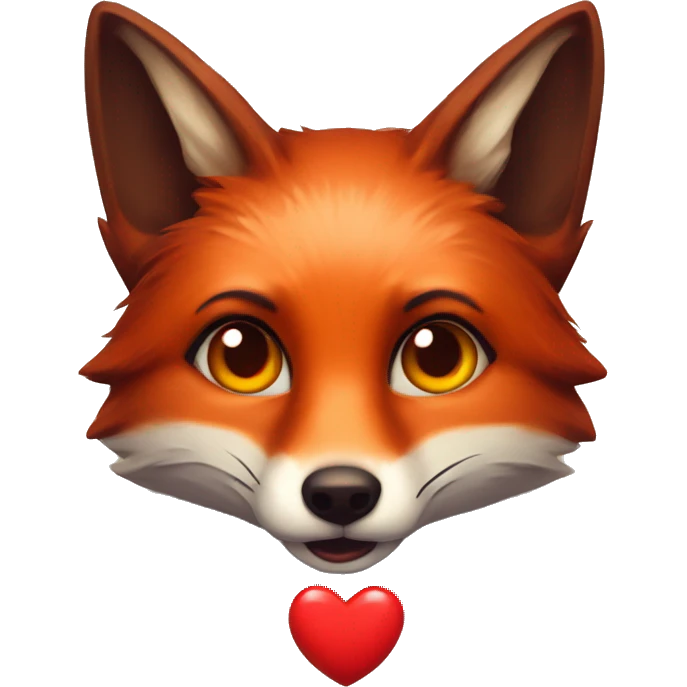 dark red fox face with tiny red heart instead of eyes emoji