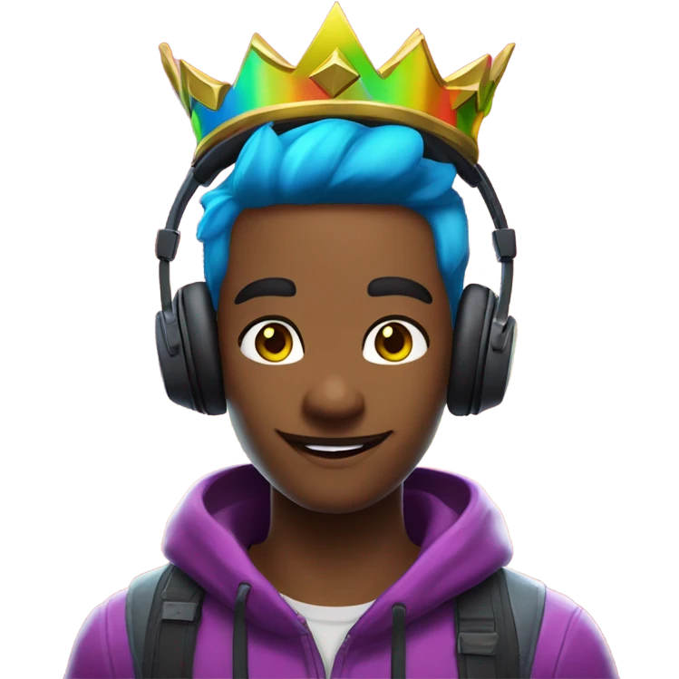 A gamer with RGB headphones and a Fortnite crown emoji