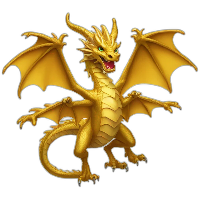 Flying Three headed gold dragon emoji