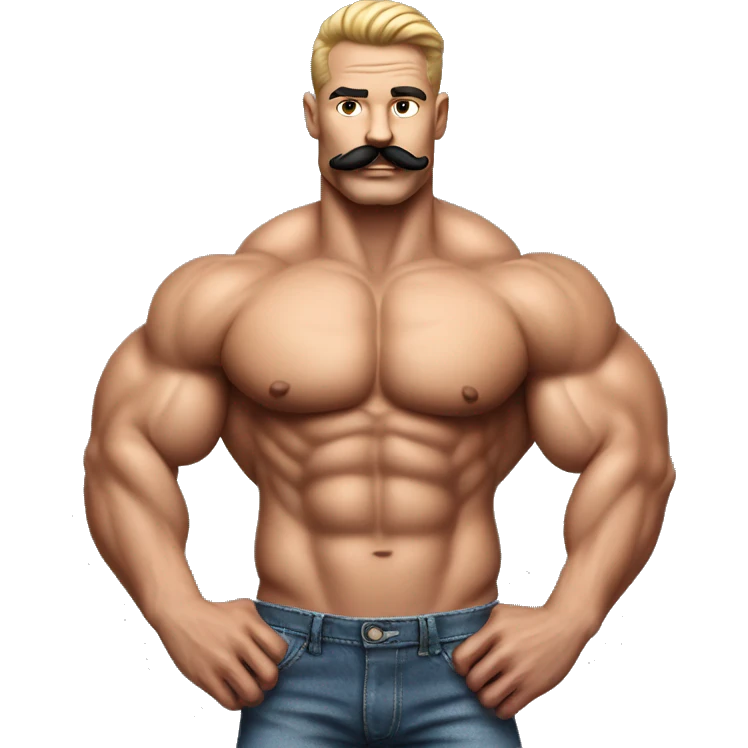 Muscular gay bodybuilder with mustache bikini realistic emoji
