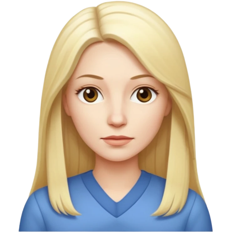 35 yr old white woman, pale skin, long straight blond hair parted in center emoji