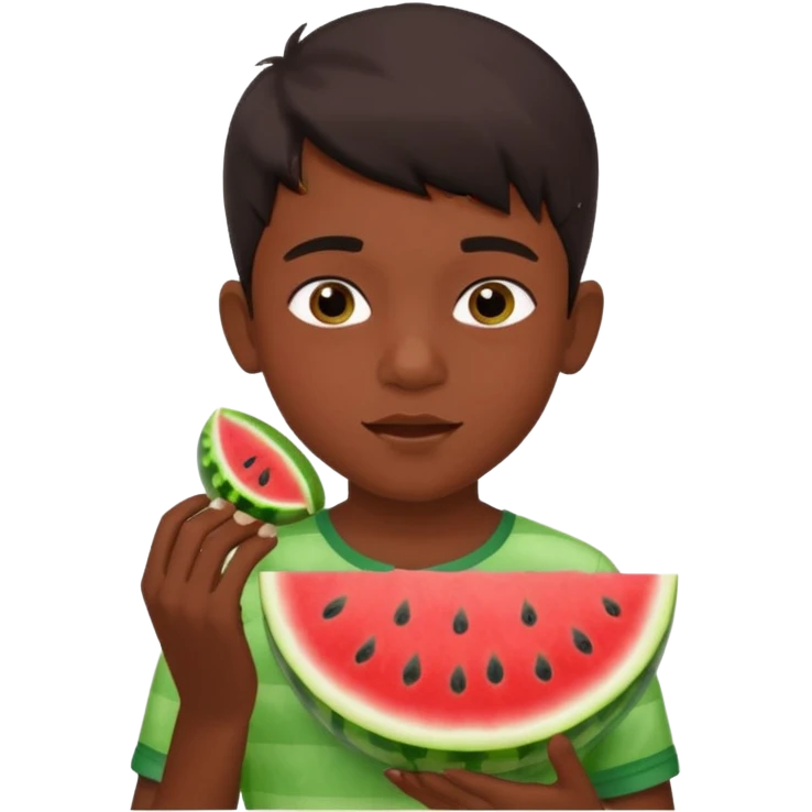 a watermelon with a indian 13 year old boy eating it emoji