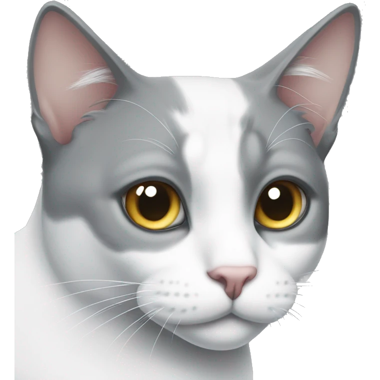 Grey and white cat with only left eye emoji
