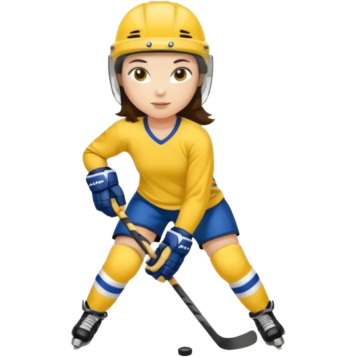 Girl hockey player with yellow jersey full body brunette with helmet emoji