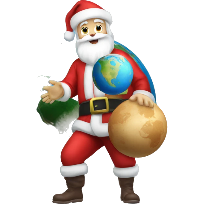 Santa Claus carrying a planet earth on his hands emoji