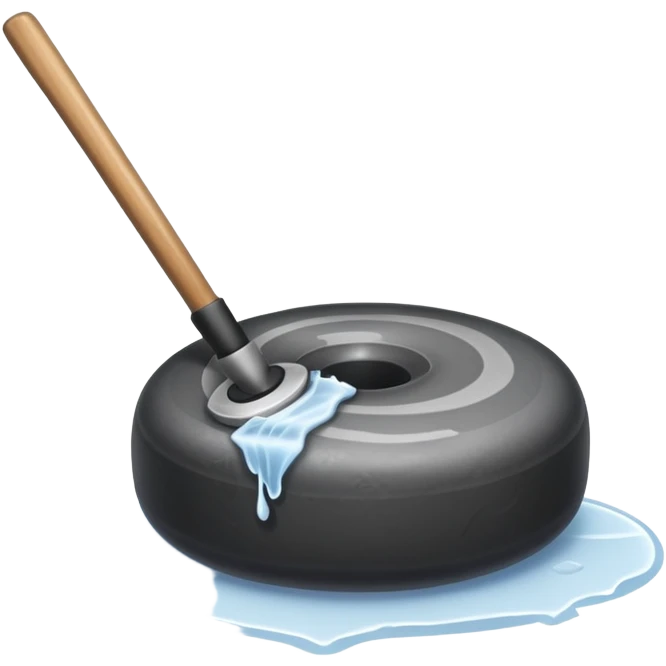 please, An icon featuring the curling rink, with its distinctive circles and a vibrant crowd in the stands. Snowflakes fall outside the arena, and bright lights illuminate the ice. a close-up curling stone sliding across the ice, with a broom nearby. Transparent background. emoji
