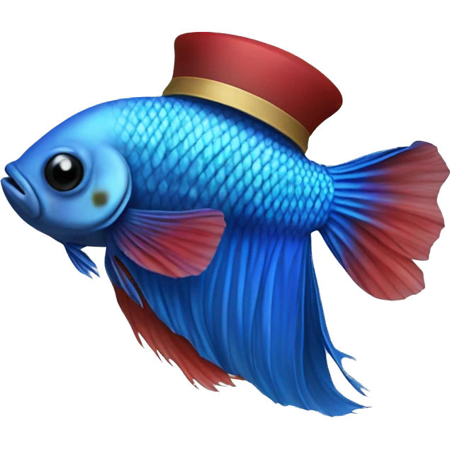 Betta fish blue with a small hat emoji