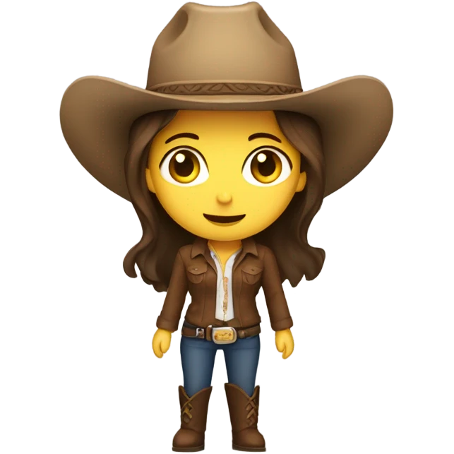 brown hair girl with deep brown cowboy hat, default yellow skin emoji
