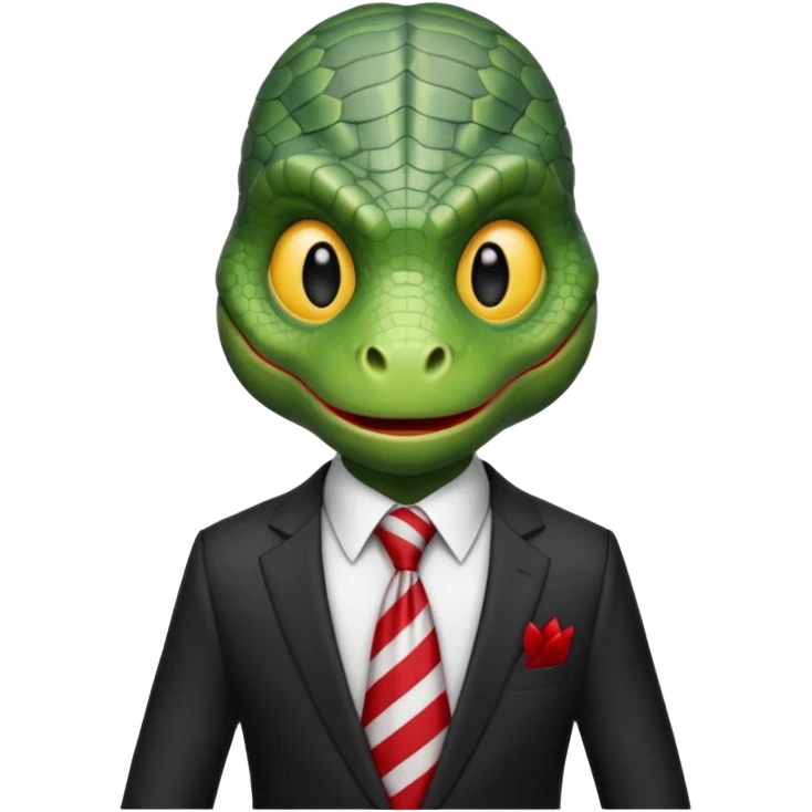 A reptilian humanoid dressing a suit, striped red and white tie, human emoji style, his face is seriously and sarcastic emoji