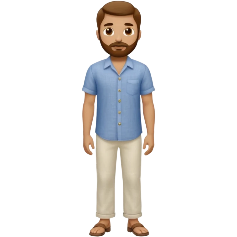 Chico moreno, pelirrojo, barba, camisa lino y pantalón blanco cuerpo entero emoji