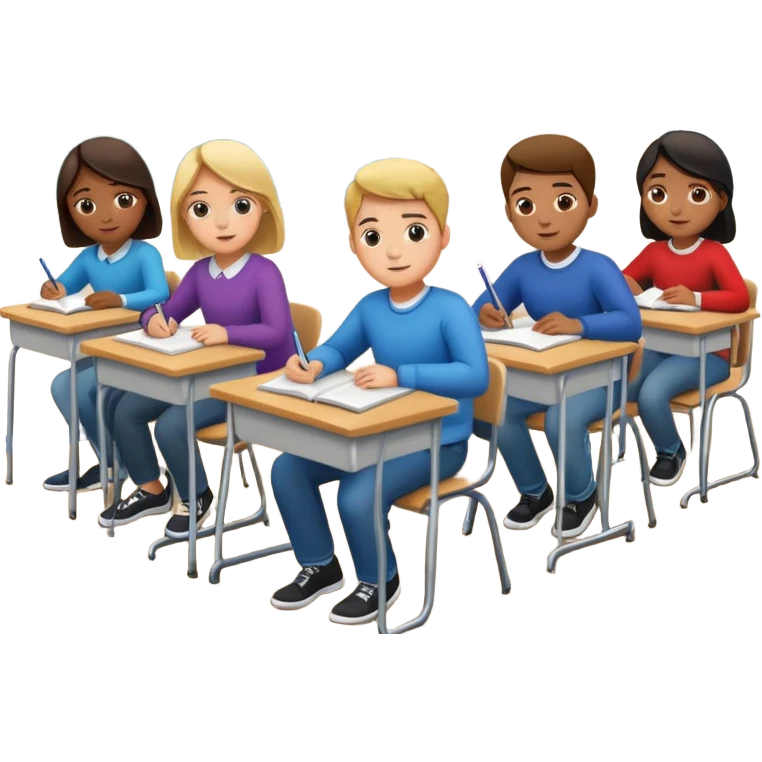 students sitting at desks in a classroom emoji