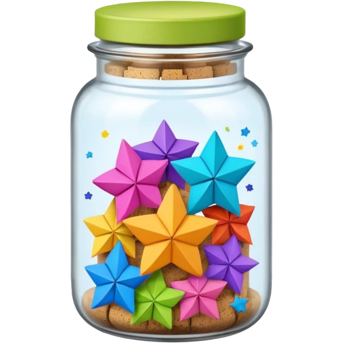 a cute jar with a cork lid, filled with origami stars emoji