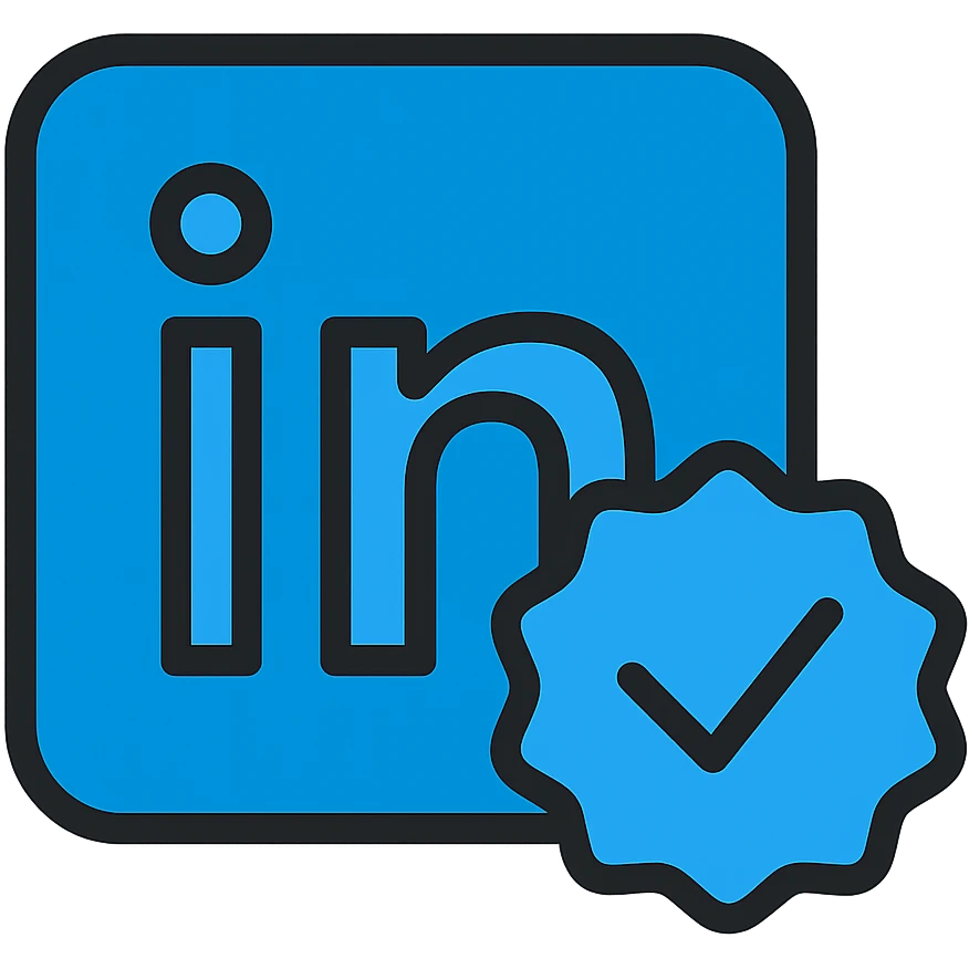 LinkedIn verification logo, blue checkmark badge, clean and modern, suitable for digital use emoji