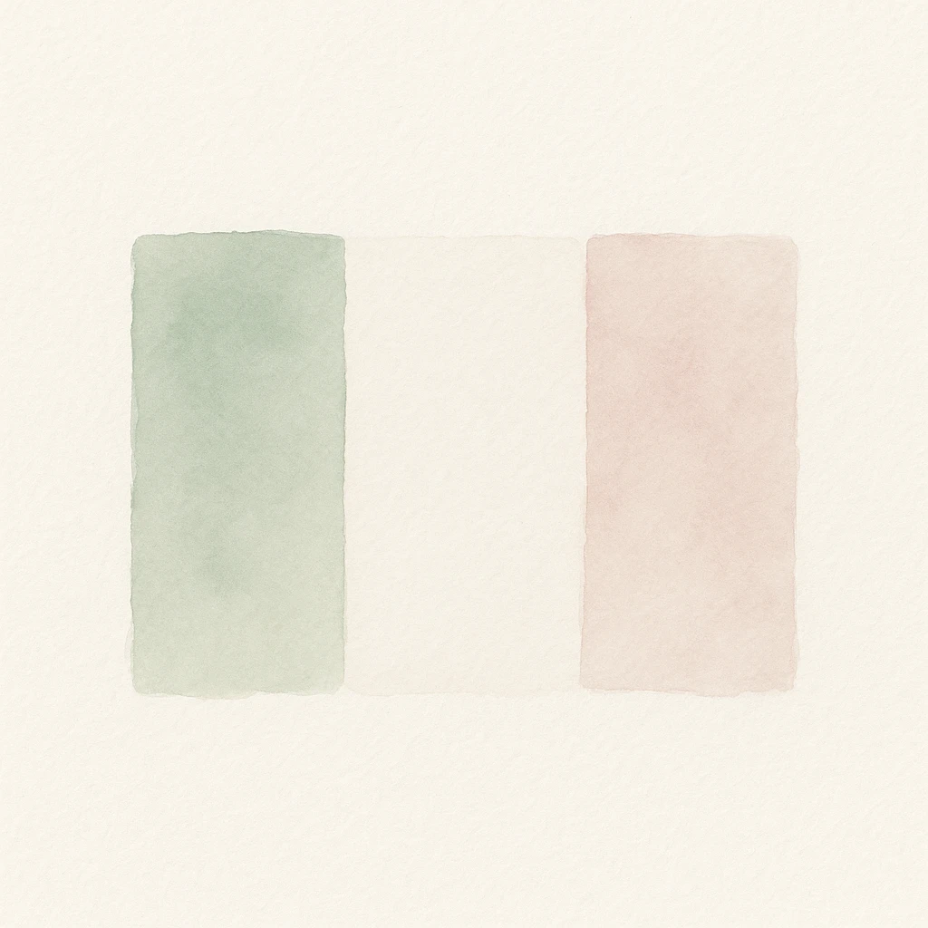 Italian flag in watercolor style with white, green, and pink pastel tones emoji