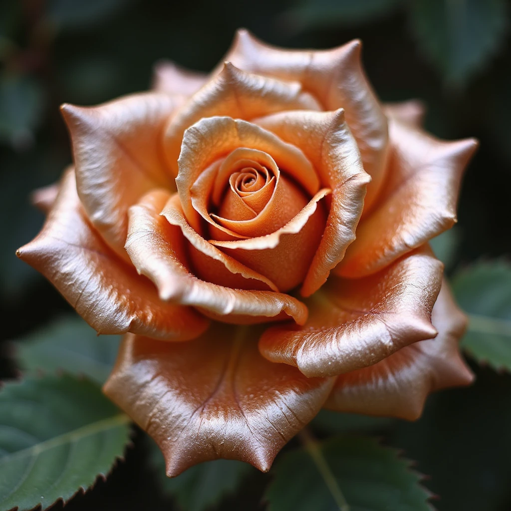 rose gold rose, realistic, reflective rose gold petals emoji