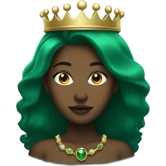 A dark emerald woman with a crown emoji