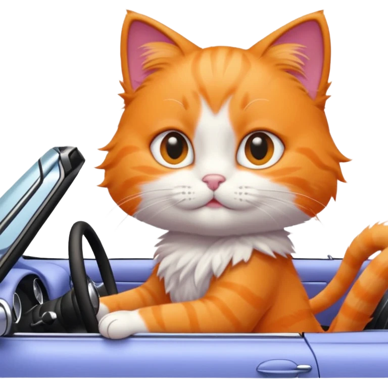 orange kitty driving a periwinkle convertible, focus on the cat and car emoji
