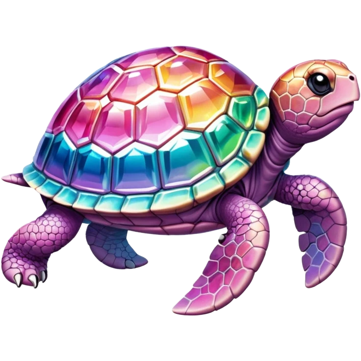 Photorealistic turtle sculpted from sparkling pink diamond, intricate facets, rainbow light refraction, crystal clear texture, luxury jewelry aesthetic, studio photo.. emoji