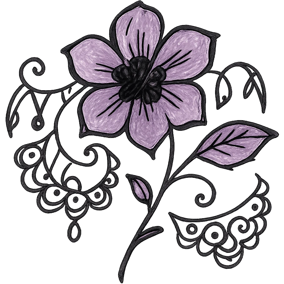 gothic flower, sketchy, whimsical, gothic lace accents, black and purple emoji
