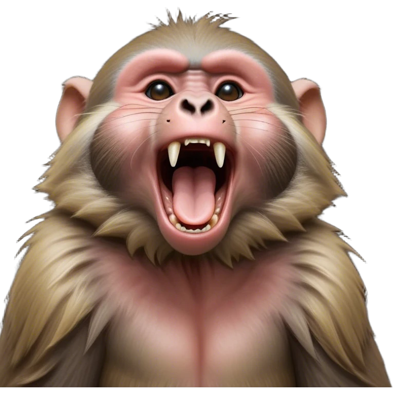 Cinematic Cute Yawning Baboon Portrait Emoji, Head tilted slightly with a dramatic, wide-open yawn, showcasing a soft, textured Fur of earthy browns with droopy ears, round eyes barely open in drowsy contentment, Simplified yet irresistibly adorable features, highly detailed, glowing with a soft, cozy glow, high shine, relaxed yet expressive, stylized with a touch of playful urban charm, bright and endearing, soft glowing outline, capturing the essence of a sleepy yet affectionate baboon, so drowsy it feels like it could stretch out of the screen and curl up for a nap! emoji