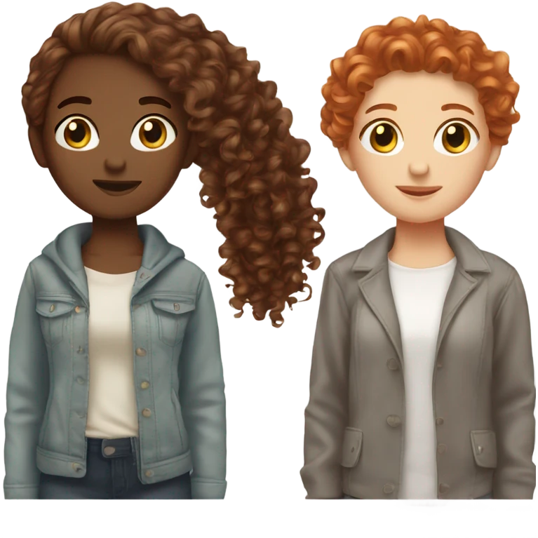 Curly brunette and straight hair redhead best friends emoji