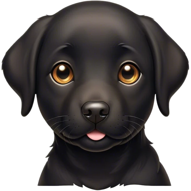 Cinematic Cute Black Labrador Portrait Emoji, Head tilted playfully and inquisitively, featuring a glossy black Fur with a healthy sheen, round, sparkling brown eyes filled with curiosity, Simplified yet irresistibly adorable features, highly detailed, glowing with a warm, friendly glow, high shine, affectionate and spirited, stylized with a touch of whimsy, bright and endearing, soft glowing outline, capturing the essence of a mischievous yet loving companion, so playful it feels like it could dash out of the screen and into your arms! emoji