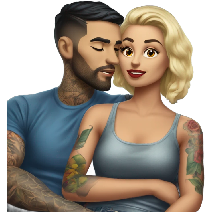 Hyper Realistic gorgeous woman and handsome tattooed man kissing in the front seat of a car emoji
