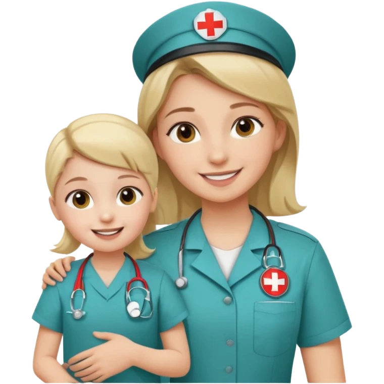 A young medic (woman) attending to a child at the local hospital emoji