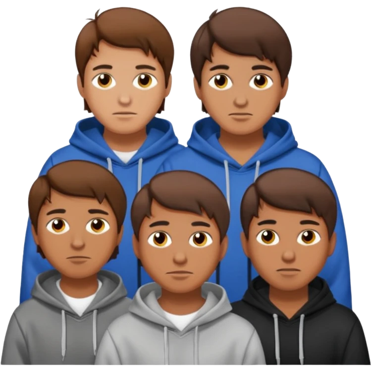Four men with brown hair, wearing hoodies emoji