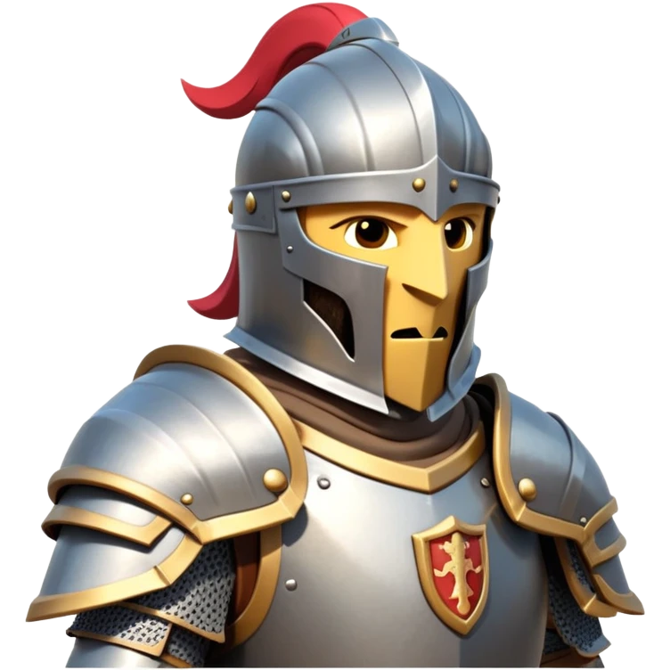 clash-of-clans-aesthetic_-cinematic-fearsome-and-majestic-knight-bust-portrait-emoji, rendered in a flat, vector-style with minimal shading and bold, simplified shapes, depicting a battle-ready medieval knight with steely eyes and intricate armor, mounted on a warhorse reflecting sunlight over a misty battlefield. emoji