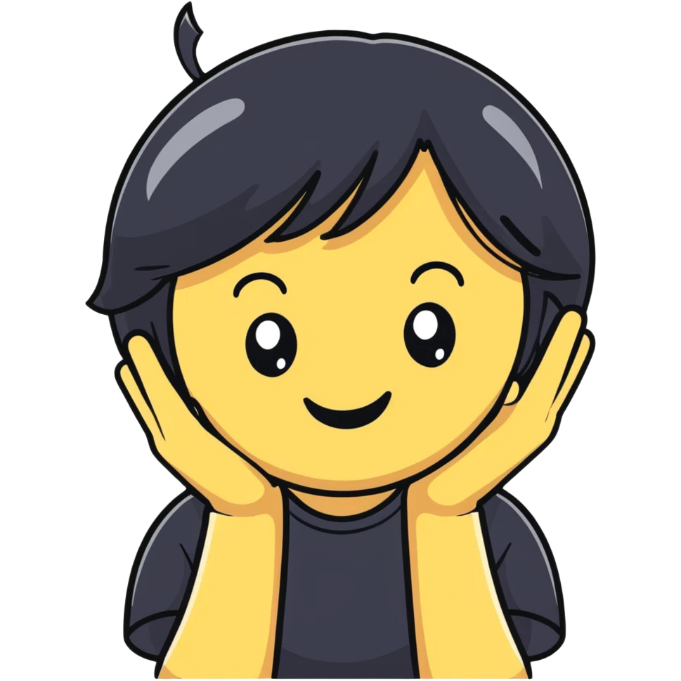 minimalist white smiley with black hair and hand behind head, embarrassed emoji
