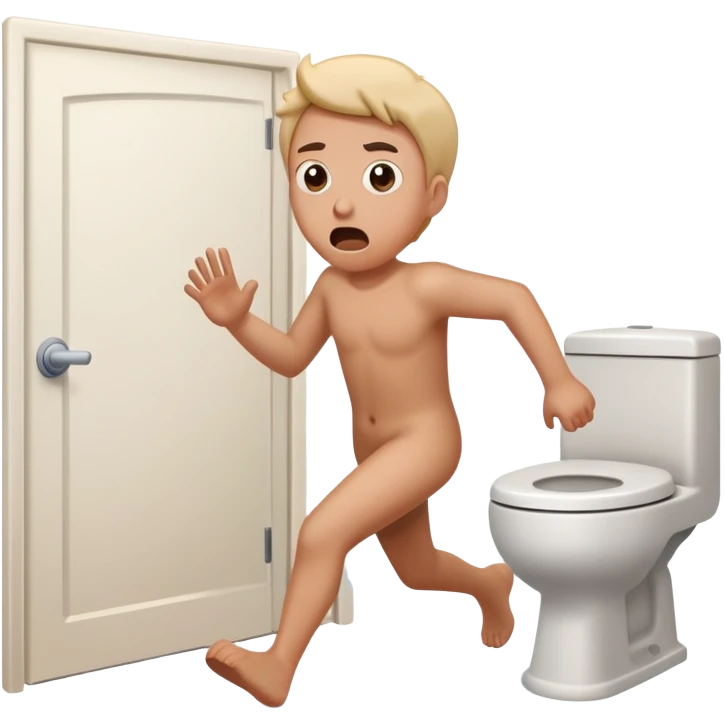 character rushing urgently to bathroom with panicked expression emoji