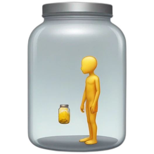 human ankles standing on the floor with an empty transparent jar between them,outside,to the left and to the right,front view emoji