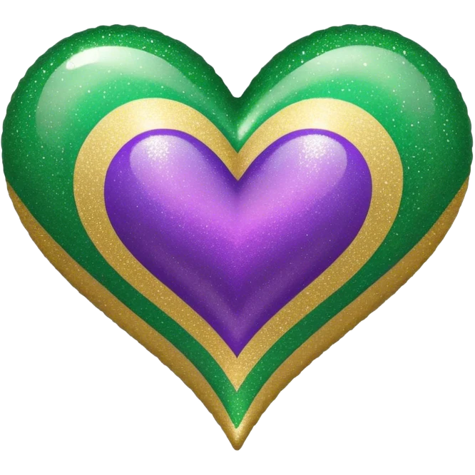 Gold, purple and green glitter ombré Mardi Gras heart emoji