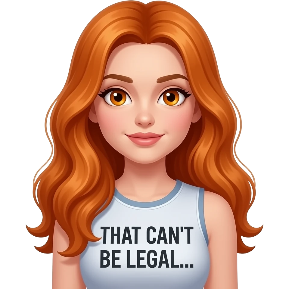 sexy girl with overlong ginger hair and ginger eyes a top with THAT CAN'T BE LEGAL... written on it emoji