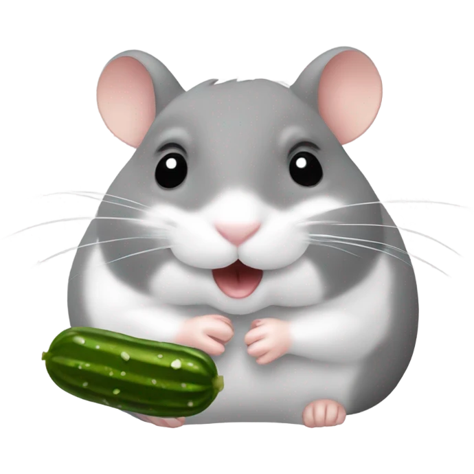 grey and white hamster eating big pickle emoji