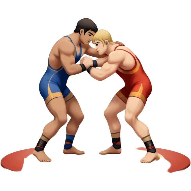 An icon showcasing two wrestlers engaged in a Greco-Roman wrestling match. The athletes are locked in a strong clinch, using their upper bodies to dominate. The background features a wrestling mat and traditional Greco-Roman elements. Transparent background. emoji