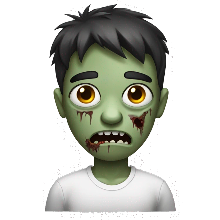 scared boy zombie with dark hair and white shirt emoji