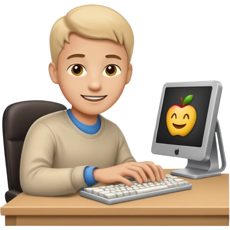 focused programmer typing on keyboard, apple style emoji emoji