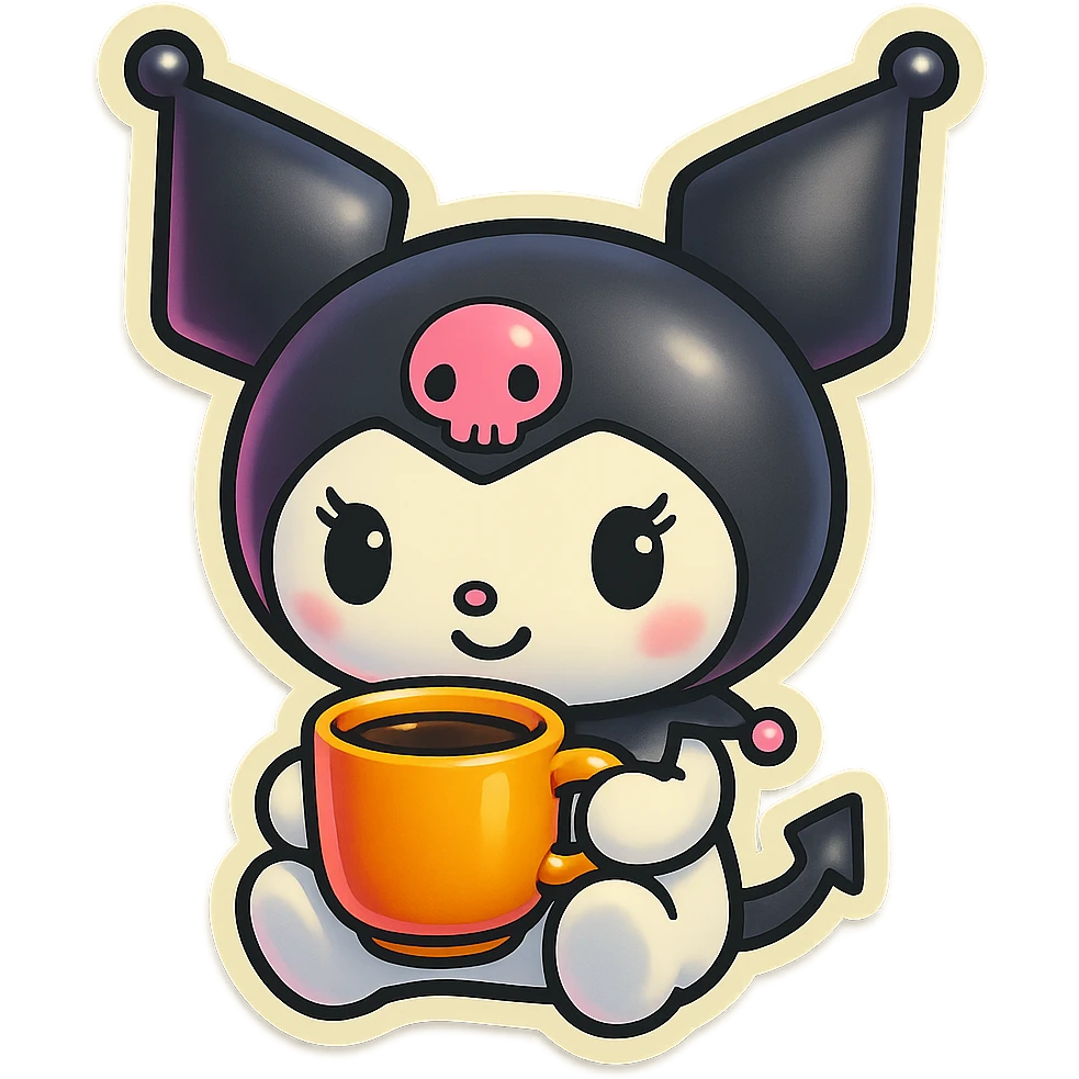 Kuromi character drinking coffee emoji
