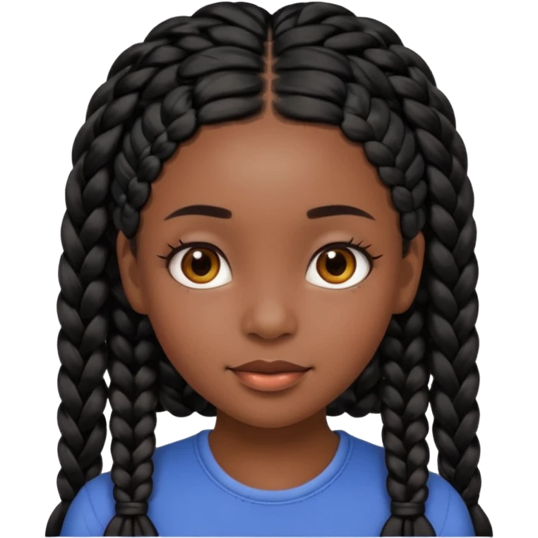 beautiful black girl with black braids and brown eyes, face only, expressive and appealing, high-quality Apple emoji style emoji