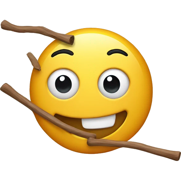 Happy smile with stick in hand emoji