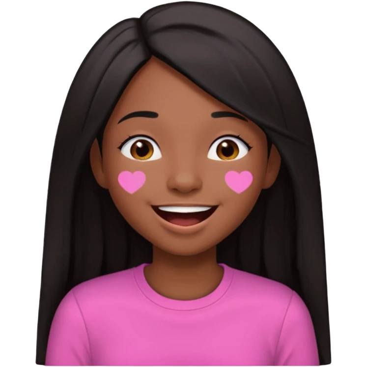 Chocolate brown girl wearing a pink shirt with long straight jet black hair giggling emoji
