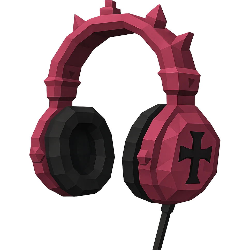 Remove the background, keep only the pink gothic headphones in low poly 3D style, with faceted surfaces and gothic details, with no background. emoji