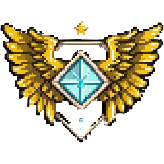 Diamond-shaped special member emblem with golden wings and star emoji