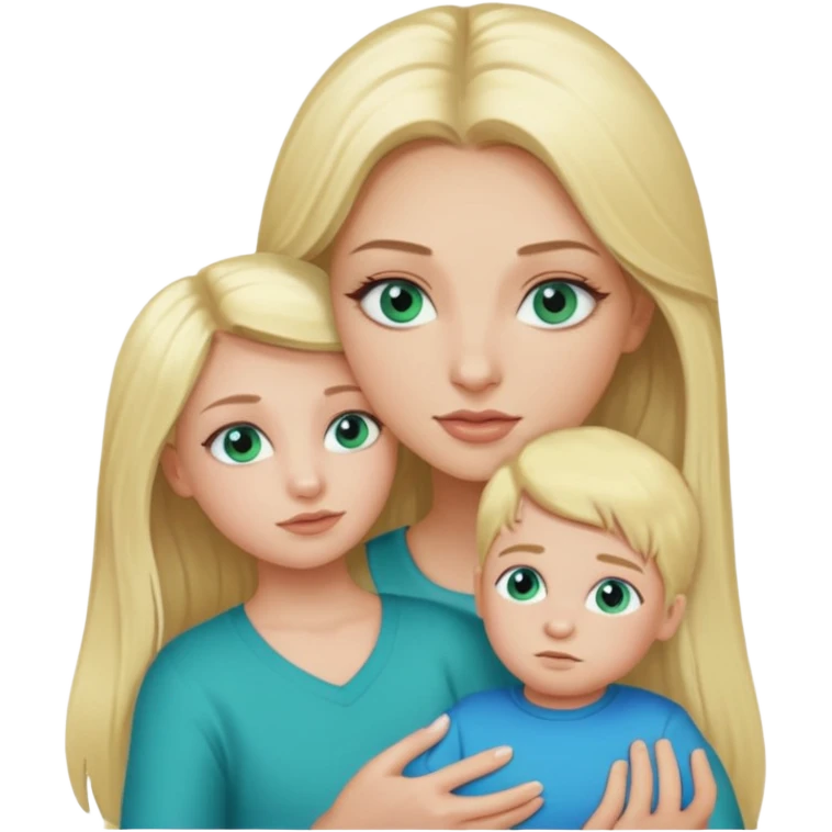 blonde baddie girl  with blue-green eyes, Long lashes, long hair, Holding her little Boy  emoji