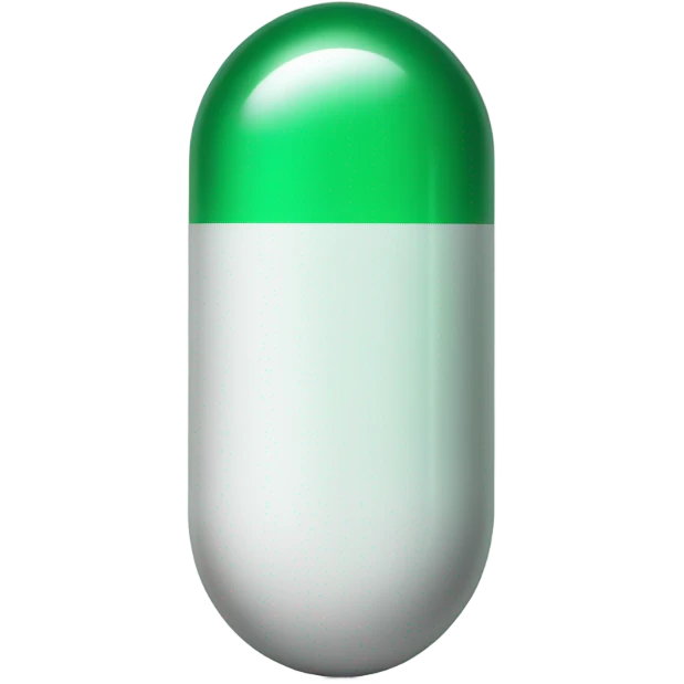 single medicine pill capsule, top half green, bottom half white emoji