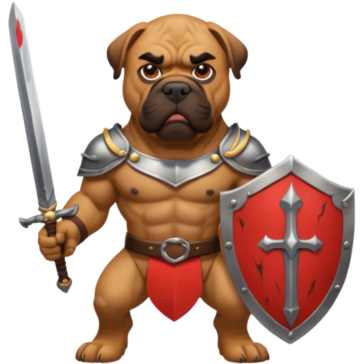 A bullmastiff as a legend with sword and shield emoji