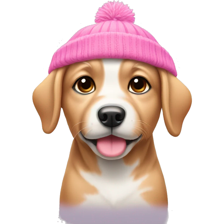 Dog puppy wearing cute pink winter hat emoji