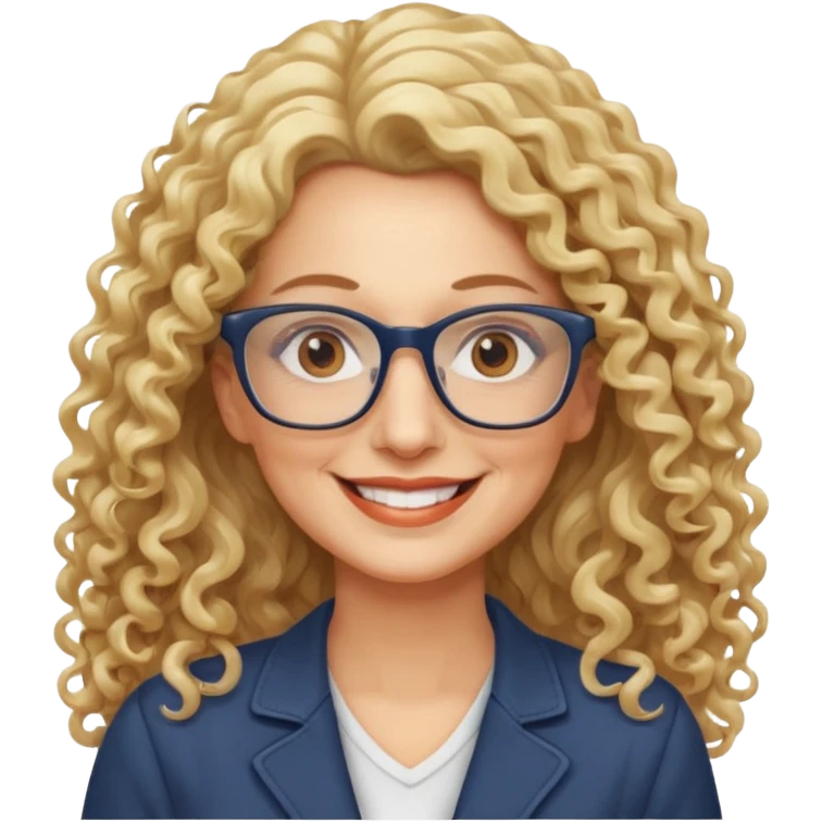woman 50 years old blond long curly hair, brown eyes ans rectangle glasses emoji